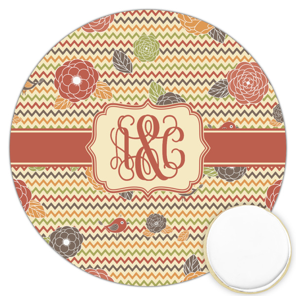 Custom Chevron & Fall Flowers Printed Cookie Topper - 3.25" (Personalized)