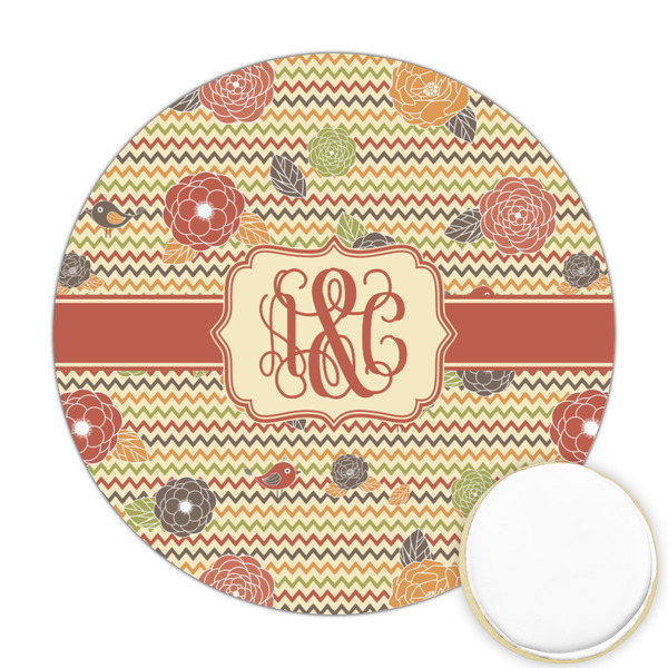 Custom Chevron & Fall Flowers Printed Cookie Topper - 2.5" (Personalized)