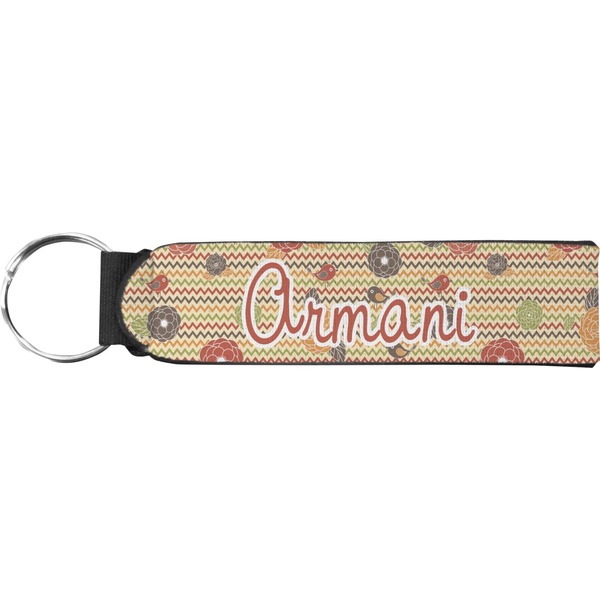 Custom Chevron & Fall Flowers Neoprene Keychain Fob (Personalized)