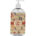 Chevron & Fall Flowers Plastic Soap / Lotion Dispenser (16 oz - Large - White) (Personalized)