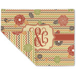 Chevron & Fall Flowers Double-Sided Linen Placemat - Single w/ Couple's Names