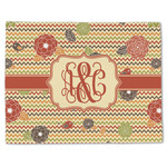 Chevron & Fall Flowers Single-Sided Linen Placemat - Single w/ Couple's Names