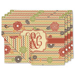 Chevron & Fall Flowers Linen Placemat w/ Couple's Names