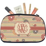 Chevron & Fall Flowers Makeup / Cosmetic Bag - Medium (Personalized)