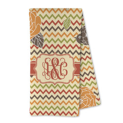 Chevron & Fall Flowers Kitchen Towel - Microfiber (Personalized)