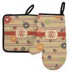 Chevron & Fall Flowers Left Oven Mitt & Pot Holder Set w/ Couple's Names