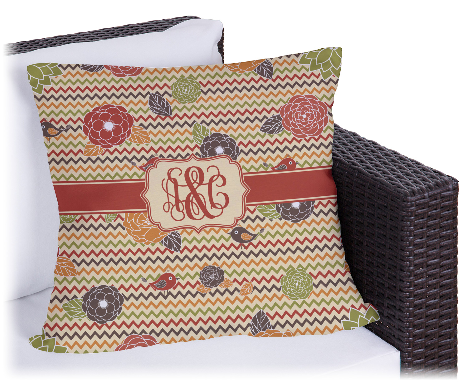 Chevron & Fall Flowers Outdoor Pillow (Personalized) YouCustomizeIt