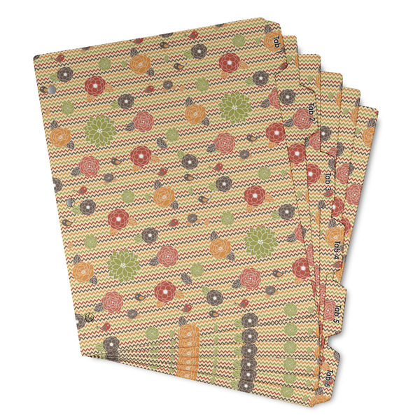 Custom Chevron & Fall Flowers Binder Tab Divider - Set of 6 (Personalized)