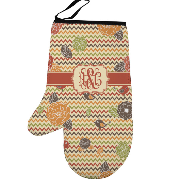 Custom Chevron & Fall Flowers Left Oven Mitt (Personalized)