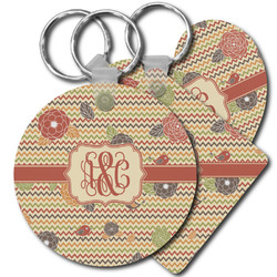 Chevron & Fall Flowers Plastic Keychain (Personalized)