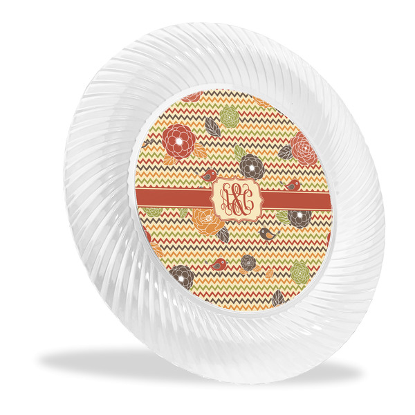Custom Chevron & Fall Flowers Plastic Party Dinner Plates - 10" (Personalized)