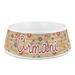 Chevron & Fall Flowers Plastic Dog Bowl - Medium (Personalized)