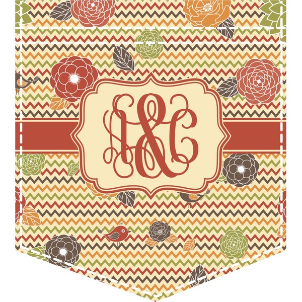 Custom Chevron & Fall Flowers Iron On Faux Pocket (Personalized)