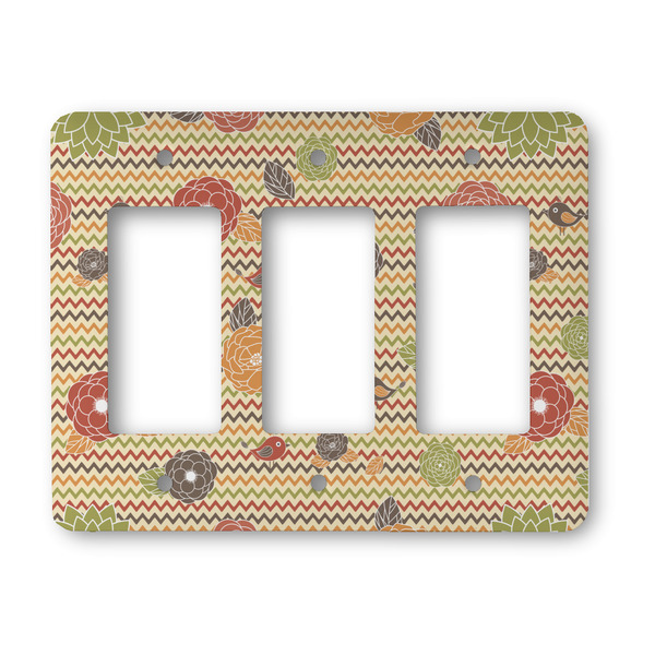 Custom Chevron & Fall Flowers Rocker Style Light Switch Cover - Three Switch