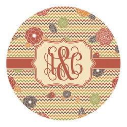 Chevron & Fall Flowers Round Decal - XLarge (Personalized)