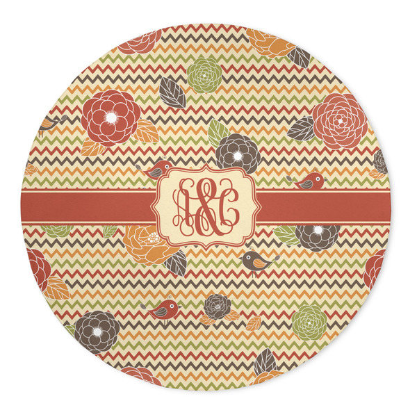 Custom Chevron & Fall Flowers 5' Round Indoor Area Rug (Personalized)