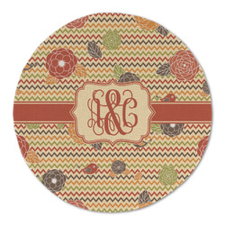 Chevron & Fall Flowers Round Linen Placemat - Single Sided (Personalized)