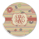 Chevron & Fall Flowers Sandstone Car Coaster - Single (Personalized)