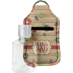 Chevron & Fall Flowers Hand Sanitizer & Keychain Holder - Small (Personalized)