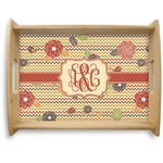 Chevron & Fall Flowers Natural Wooden Tray - Large (Personalized)