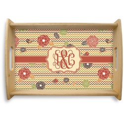 Chevron & Fall Flowers Natural Wooden Tray - Small (Personalized)