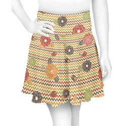 Chevron & Fall Flowers Skater Skirt - Medium