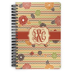 Chevron & Fall Flowers Spiral Notebook - 7x10 w/ Couple's Names