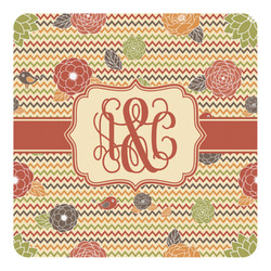 Chevron & Fall Flowers Square Decal - Small (Personalized)