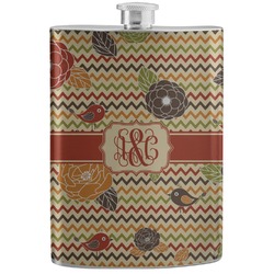Chevron & Fall Flowers Stainless Steel Flask (Personalized)
