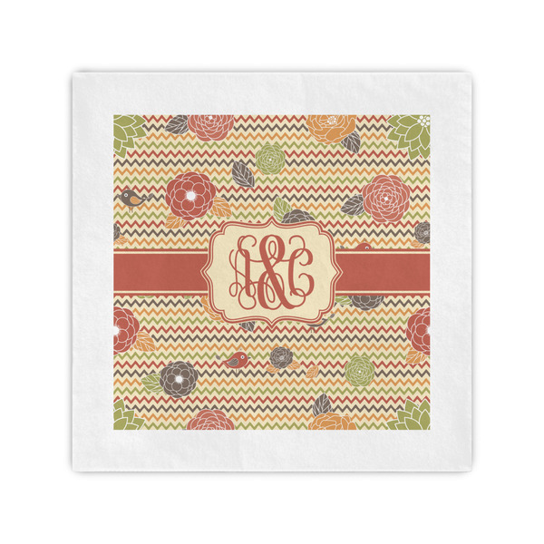 Custom Chevron & Fall Flowers Cocktail Napkins (Personalized)