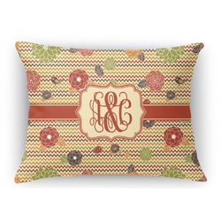 Chevron & Fall Flowers Rectangular Throw Pillow Case - 12"x18" (Personalized)