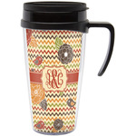 Chevron & Fall Flowers Acrylic Travel Mug with Handle (Personalized)