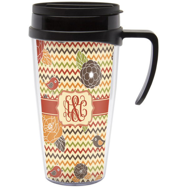 Custom Chevron & Fall Flowers Acrylic Travel Mug with Handle (Personalized)