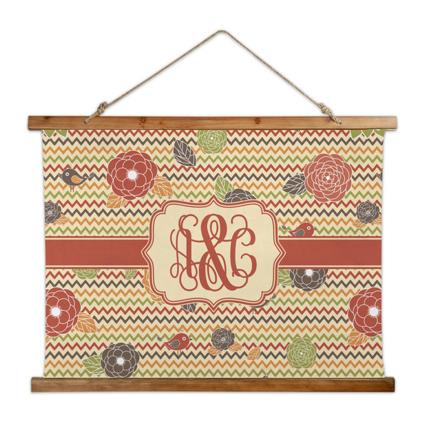 Custom Chevron & Fall Flowers Wall Hanging Tapestry - Wide (Personalized)