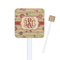 Chevron & Fall Flowers Square Plastic Stir Sticks (Personalized)