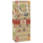 Chevron & Fall Flowers Wine Gift Bags - Matte (Personalized)