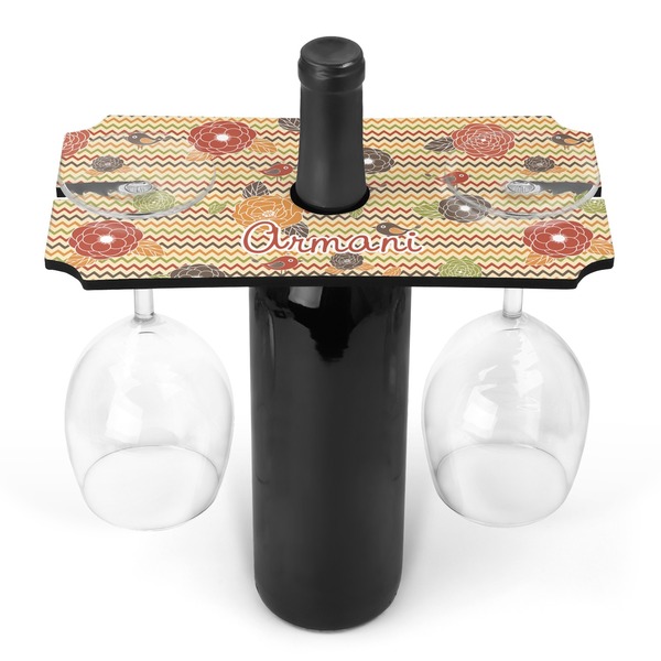 Custom Chevron & Fall Flowers Wine Bottle & Glass Holder (Personalized)