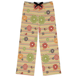 Chevron & Fall Flowers Womens Pajama Pants - XL
