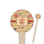 Chevron & Fall Flowers 6" Round Wooden Food Picks - Single Sided (Personalized)