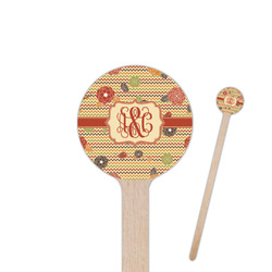 Chevron & Fall Flowers 7.5" Round Wooden Stir Sticks - Single Sided (Personalized)