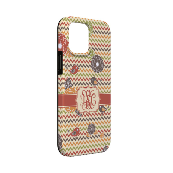 Custom Chevron & Fall Flowers iPhone Case - Rubber Lined - iPhone 13 Mini (Personalized)