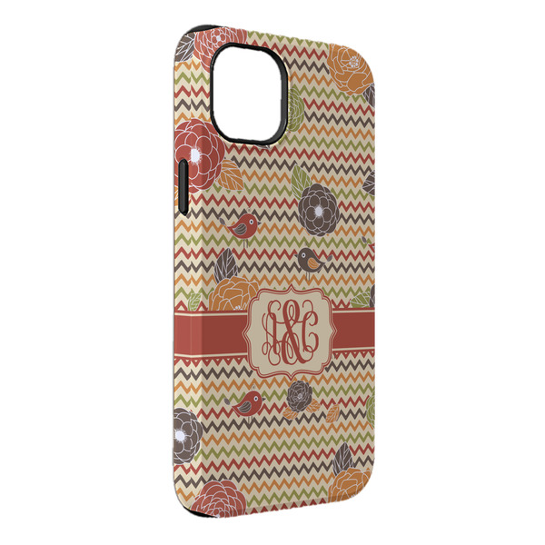 Custom Chevron & Fall Flowers iPhone Case - Rubber Lined - iPhone 14 Pro Max (Personalized)