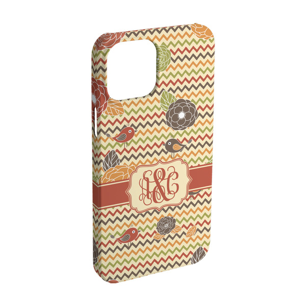 Custom Chevron & Fall Flowers iPhone Case - Plastic - iPhone 15 (Personalized)