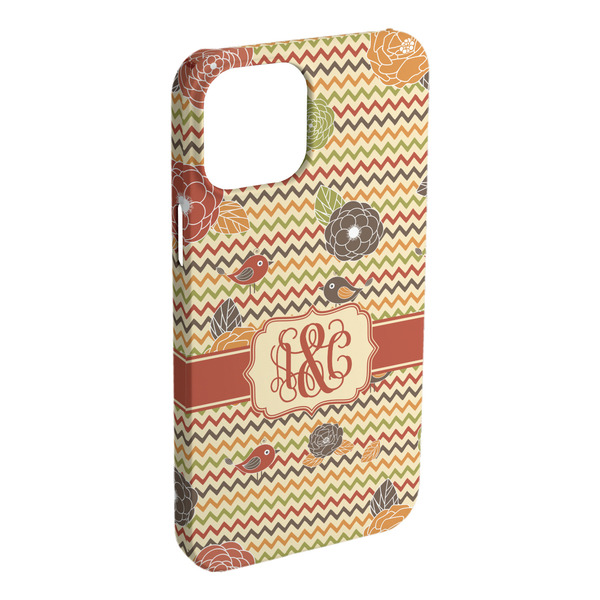 Custom Chevron & Fall Flowers iPhone Case - Plastic - iPhone 15 Plus (Personalized)