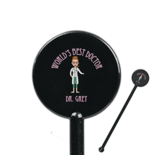 Custom Doctor Avatar 5.5" Round Plastic Stir Sticks - Black - Single Sided (Personalized)