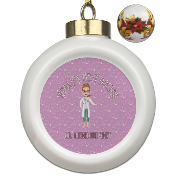 Custom Doctor Avatar Ceramic Ball Ornaments - Poinsettia Garland (Personalized)