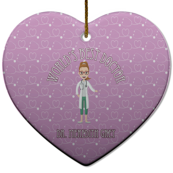 Custom Doctor Avatar Heart Ceramic Ornament w/ Name or Text