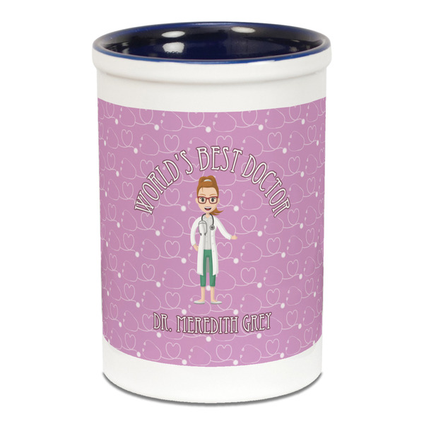 Custom Doctor Avatar Ceramic Pencil Holders - Blue