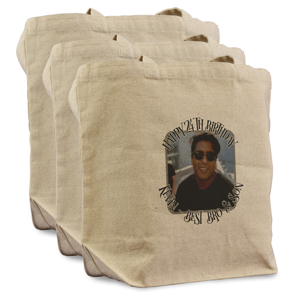 Custom Photo Birthday Reusable Cotton Grocery Bags - Set of 3