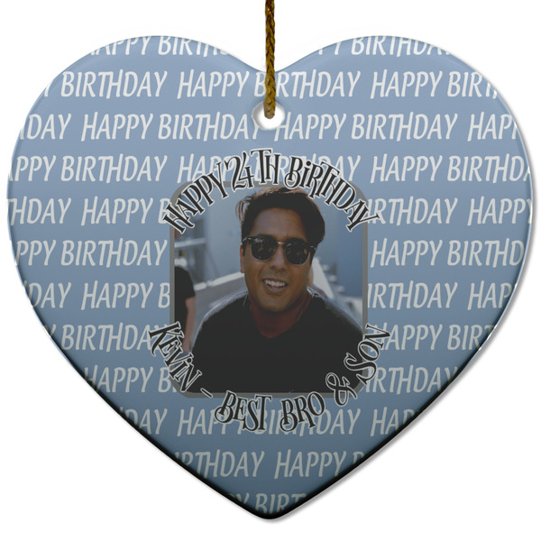 Custom Photo Birthday Heart Ceramic Ornament